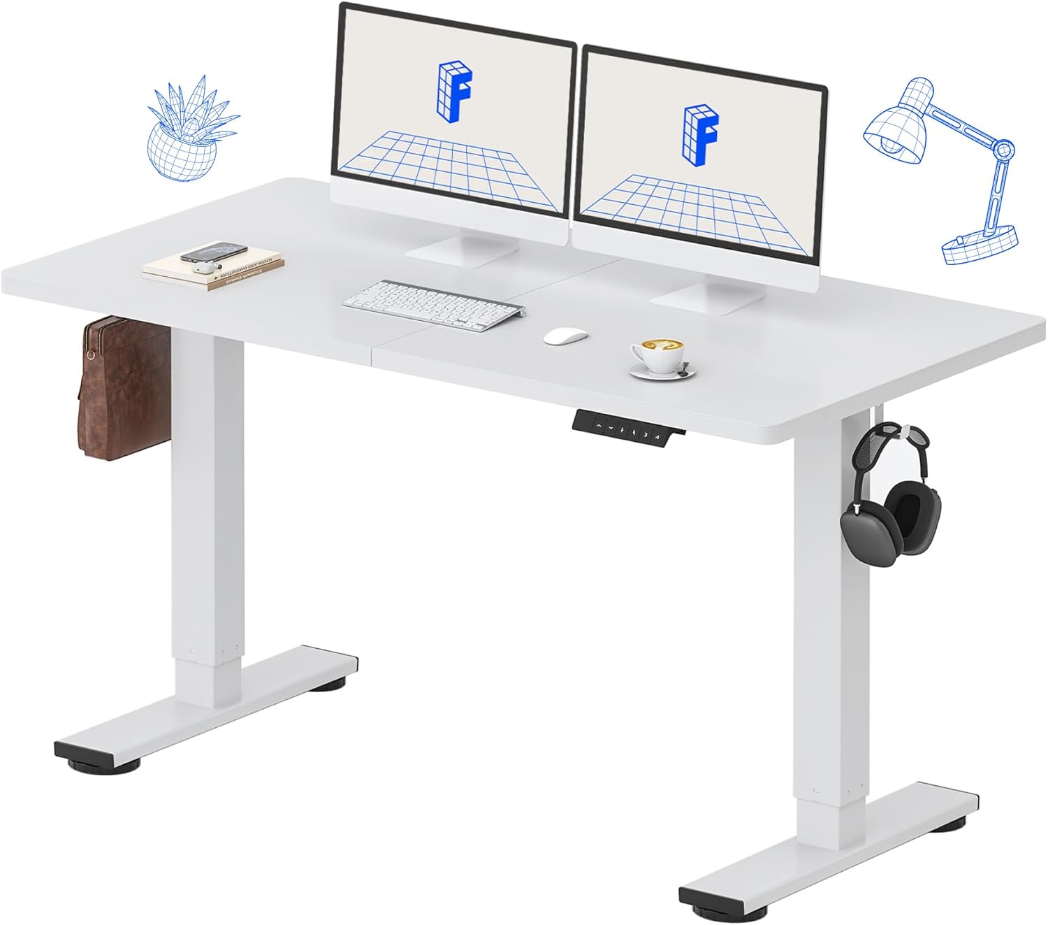 FLEXISPOT 55x24 Inch Electric Height Adjustable Standing Desk for Home & Office, Splice Board Desk for Computer Workstation, Study, or Creative Setup, White