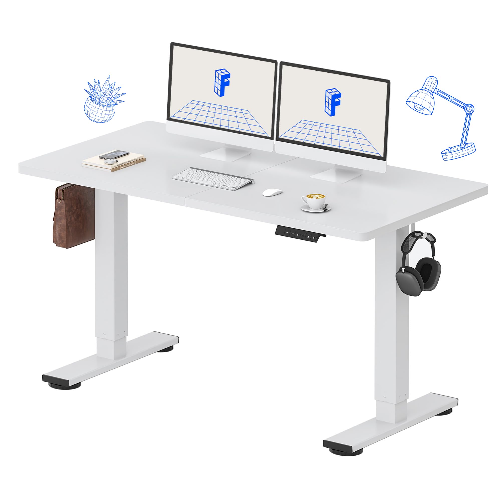 FLEXISPOTElectric Standing Desk 55 x 24 Inch Adjustable Height Desk Home Office Computer Workstation Sit Stand Desk, White Top + White Frame