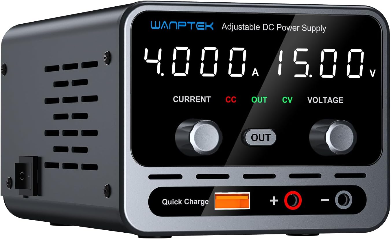 DC Power Supply, 0-15V/0-4A Adjustable High-Precision 4-Digit LED Display with Output Button and USB Port Lab Power Supply for Labs, Electronics DIY, and Repair