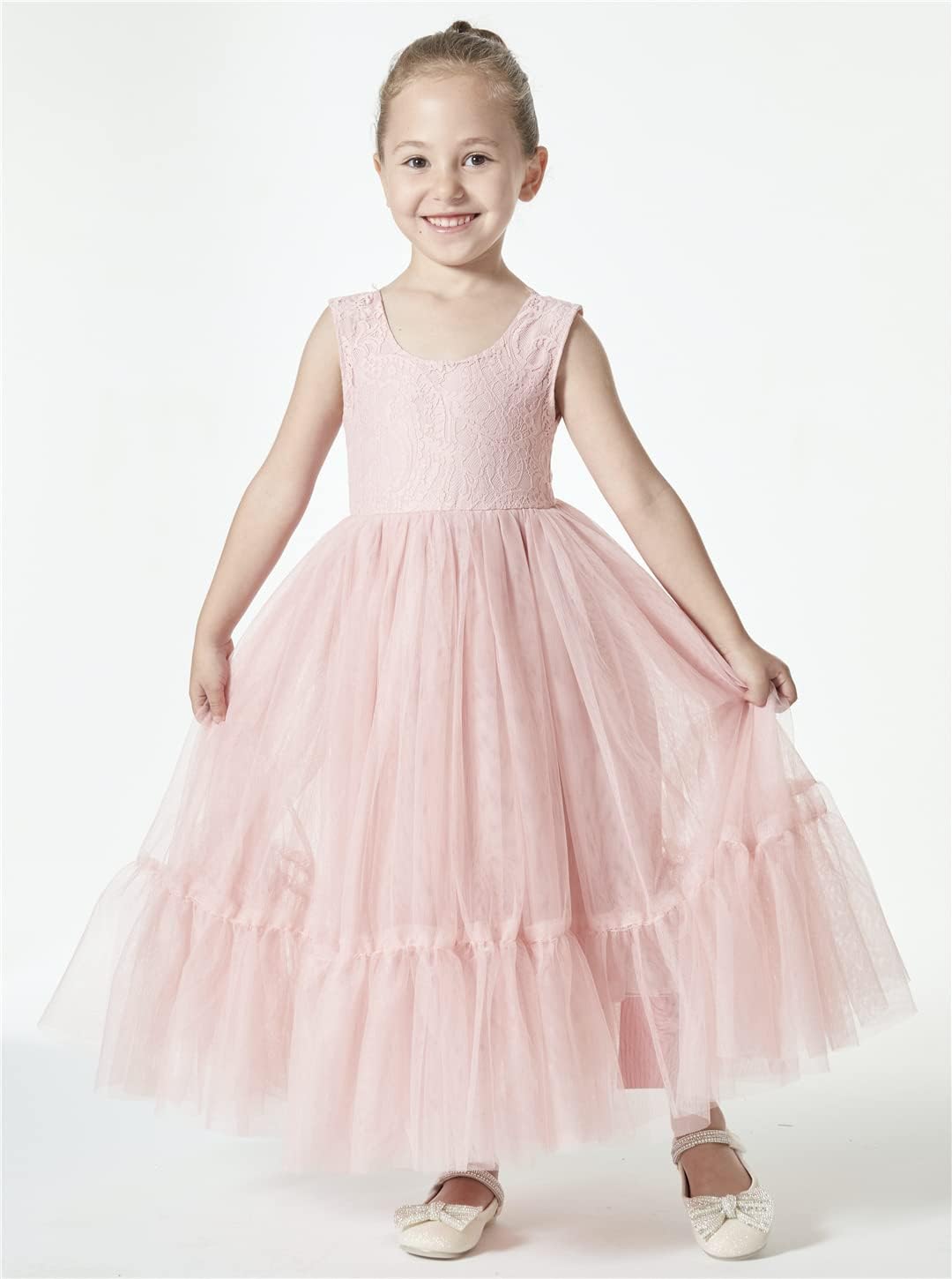 2Bunnies Girl Paisley Lace Back A-Line Straight Tutu Tulle Party Flower Girl Dress - Image 6