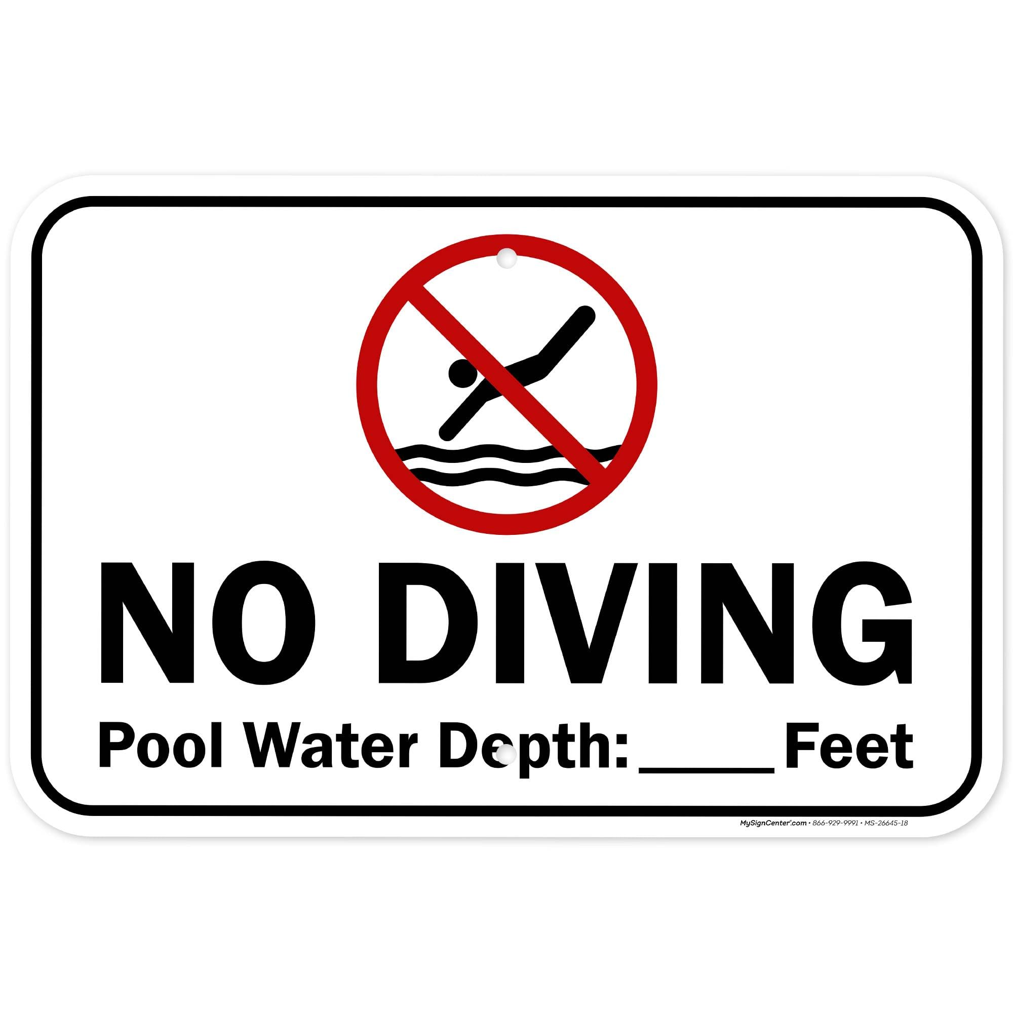 No Diving Pool Water Depth Feet Sign, 12x18 Inches, Rust Free .063 Aluminum, Fade Resistant, Made in USA by My Sign Center