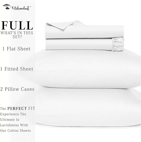 Miniatura 4 de URBANHUT Sábanas de algodón egipcio tamaño matrimonial, sábanas de lujo de tejido satinado para ropa de cama matrimonial, juego de sábanas