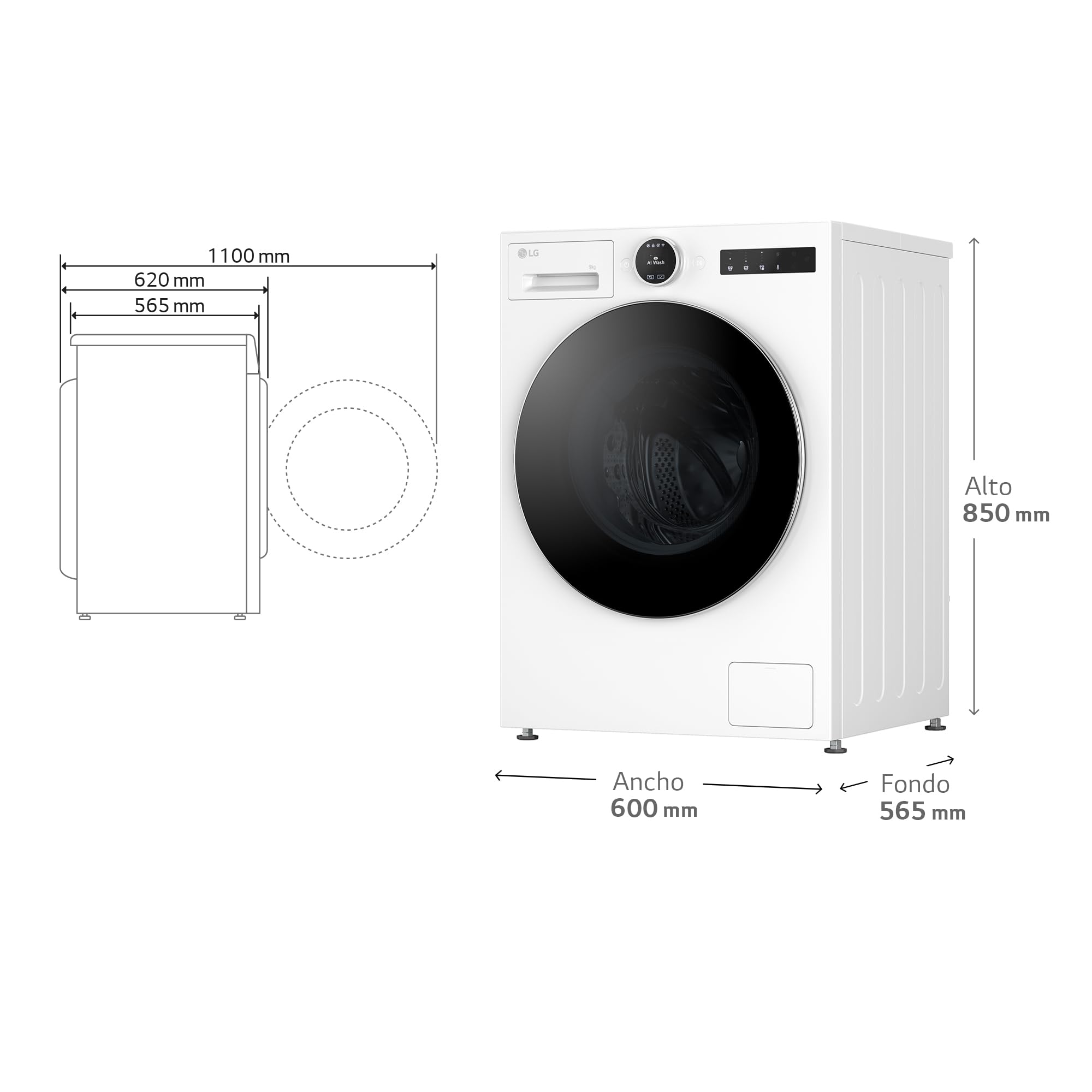 LG F4X9009TWCE Lavadora Inteligente, 9 Kg, 1400rpm, Carga Frontal, 23 Programas, AI Direct Drive, TurboWash 360º, 60% más eficiente que A, Serie 900, Blanca