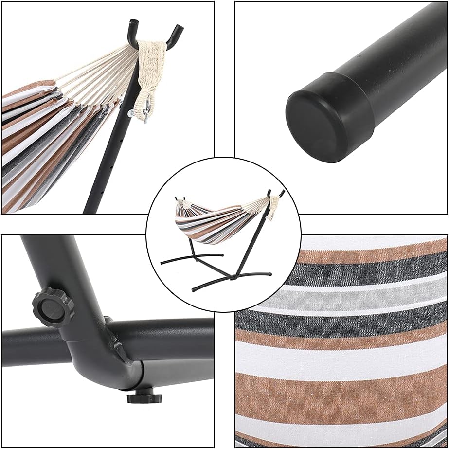 ONCLOUD Double Hammock with Stand 9ft Space Saving Steel Stand Includes Cup Holder,Two Pillows,Portable Carrying Case (Desert Stripes)