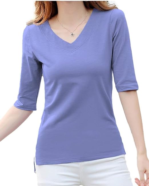 Amazon 在庫限り フィオリア カットソー Tシャツ 七分袖 五分袖 Vネック スリム トップス レディース M Xl Tシャツ カットソー 通販