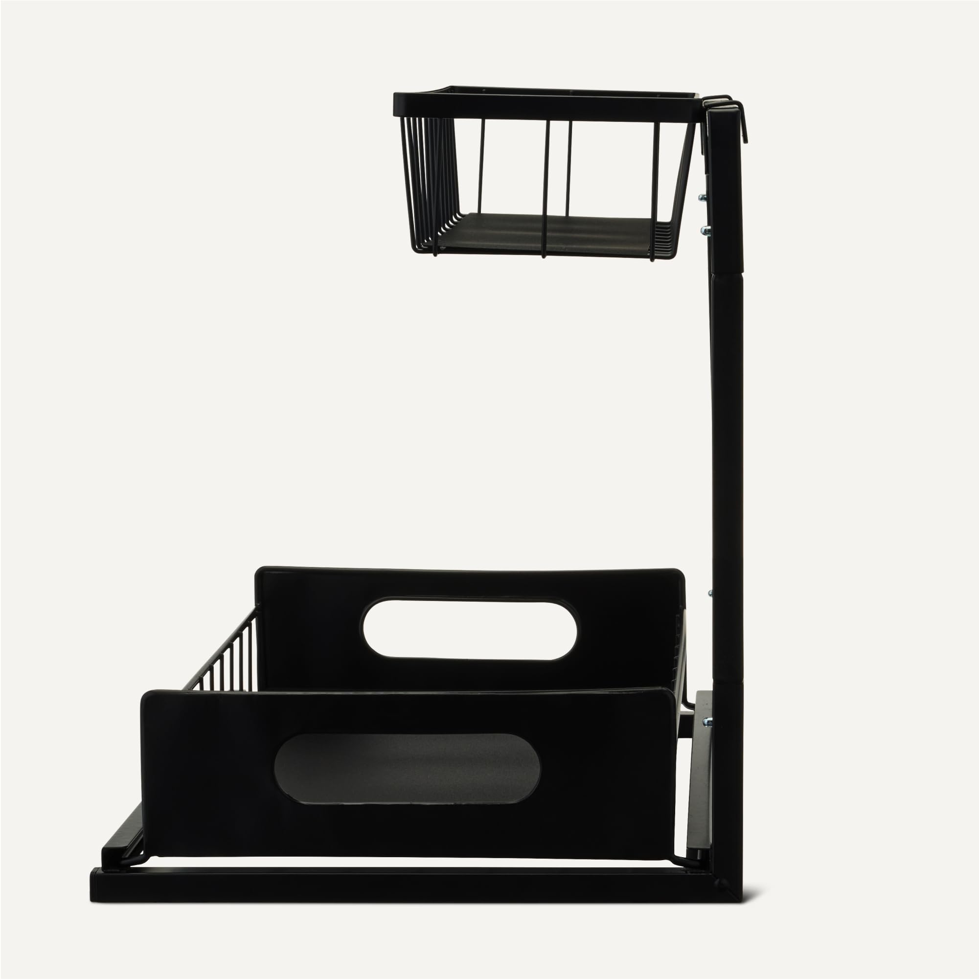 Amazon Basics Organizador para Debajo del Fregadero con Revestimientos para Bandejas, en Forma de L, Organizador Extraíble para Armarios, Bandeja Inferior Deslizante, Paquete de 2, Negro