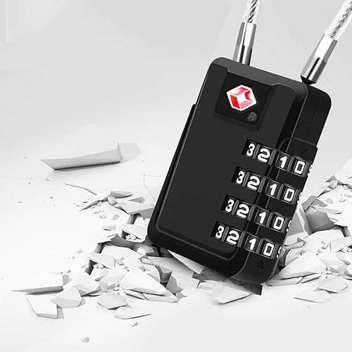 Miniatura 4 de Paquete de 2 cerraduras de equipaje de viaje aprobadas de 4 dígitos, cerradura de combinación de maleta de cable de metal, candados de aleación sin