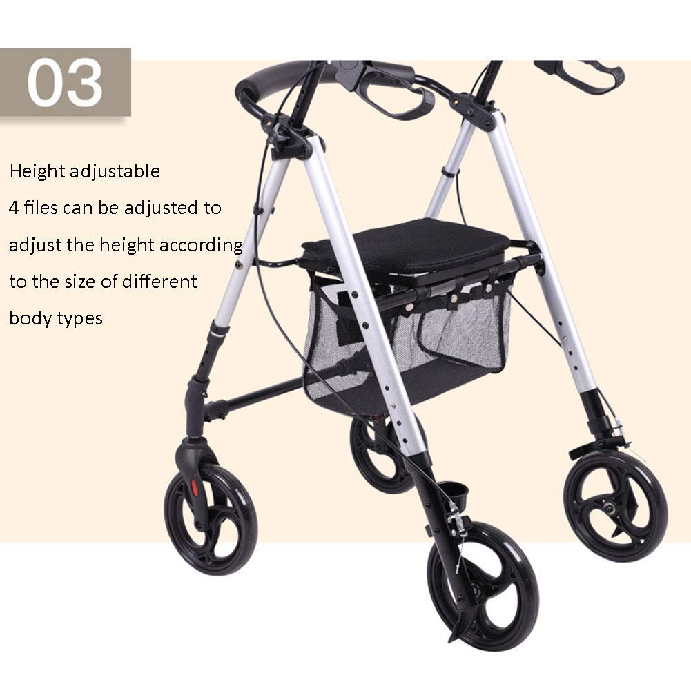 Andador, Andador ligero de aluminio con 4 ruedas, plegable, con freno de mano y asiento acolchado, asiento ajustable, estabilizador para caminar para personas mayores. Es muy amable de tu parte.