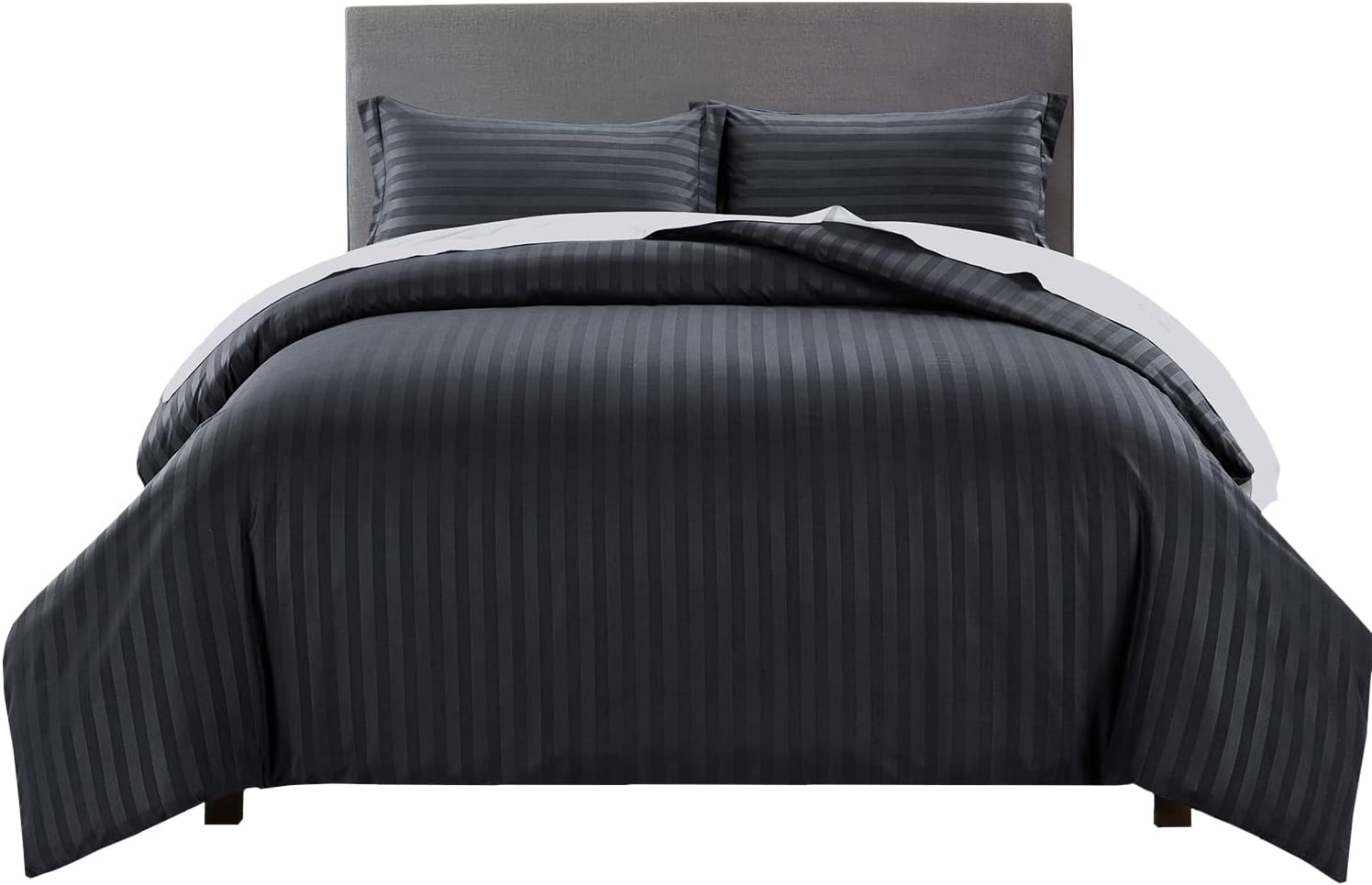 Yorkshire Bedding Duvet Cover Sets Brushed Microfibre Satin Stripe Single Duvet Cover Set with Pillow Case Hotel Quality Single Bedding Sets Breathable & Anti-Wrinkle Quilt Cover (Black 135 x 200 Cm)