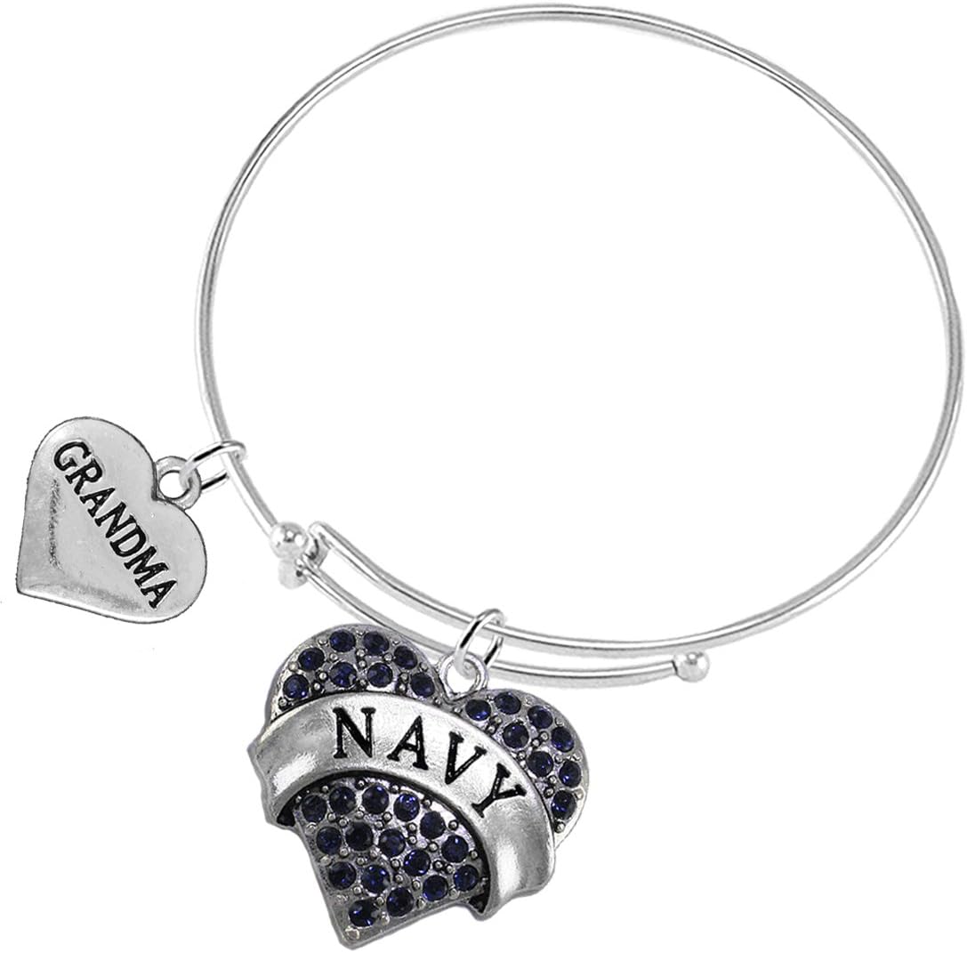 Cardinali Jewelry Navy Grandma Blue Crystal Heart Bracelet, Adjustable, Hypoallergenic, Will NOT Irritate Anyone with Sensitive Skin. Safe- Nickel, Lead and Cadmium Free
