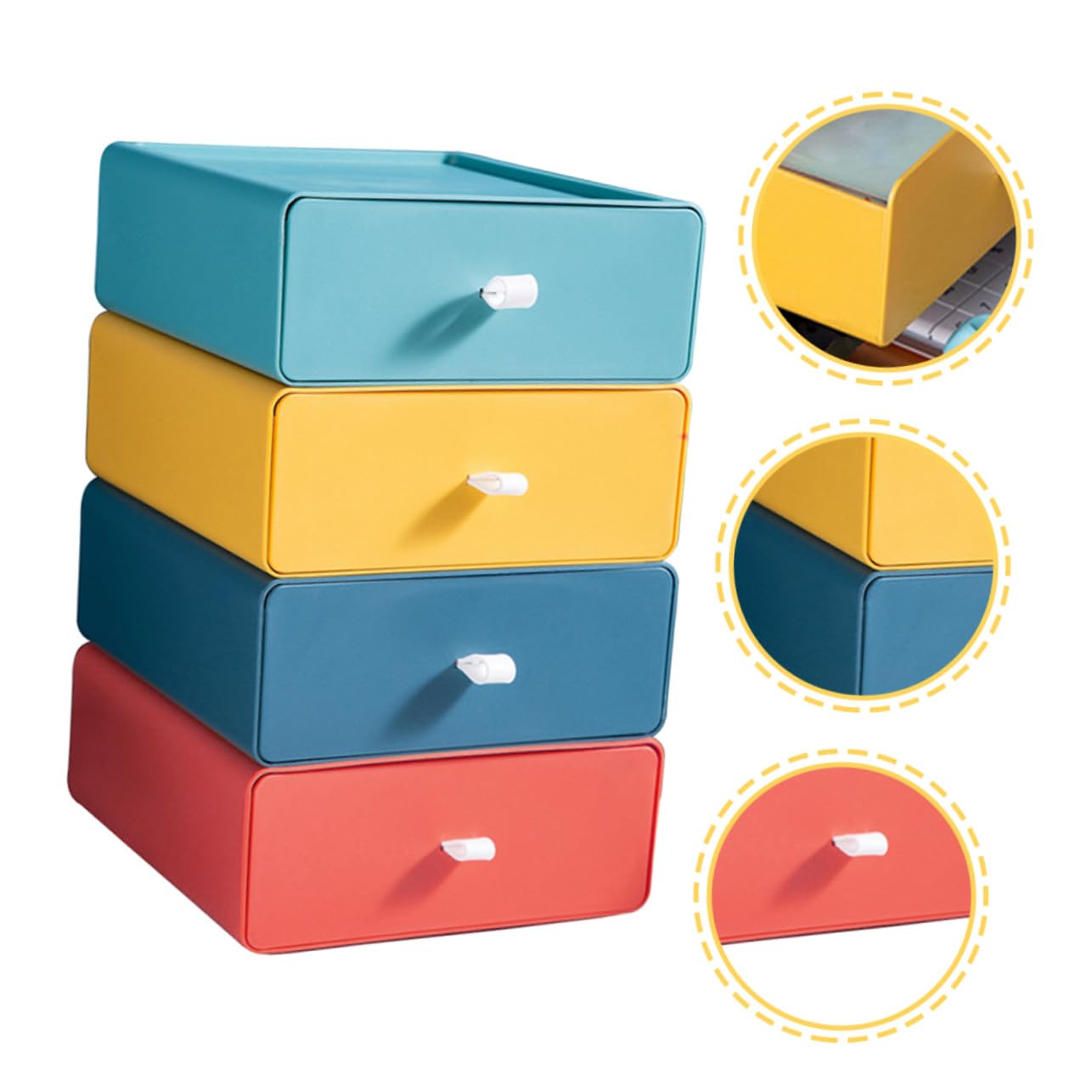 Cajones de Almacenamiento de Plástico Apilables 4 Piezas Multicolor (amarillo, Verde, Azul, Naranja) Caja Organizadora de Escritorio Resistente para Oficina y Hogar