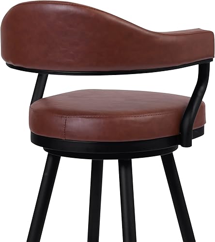 Miniatura 6 de Armen Living Justin Taburete de bar giratorio de piel sintética de 26 pulgadas con patas de metal negro