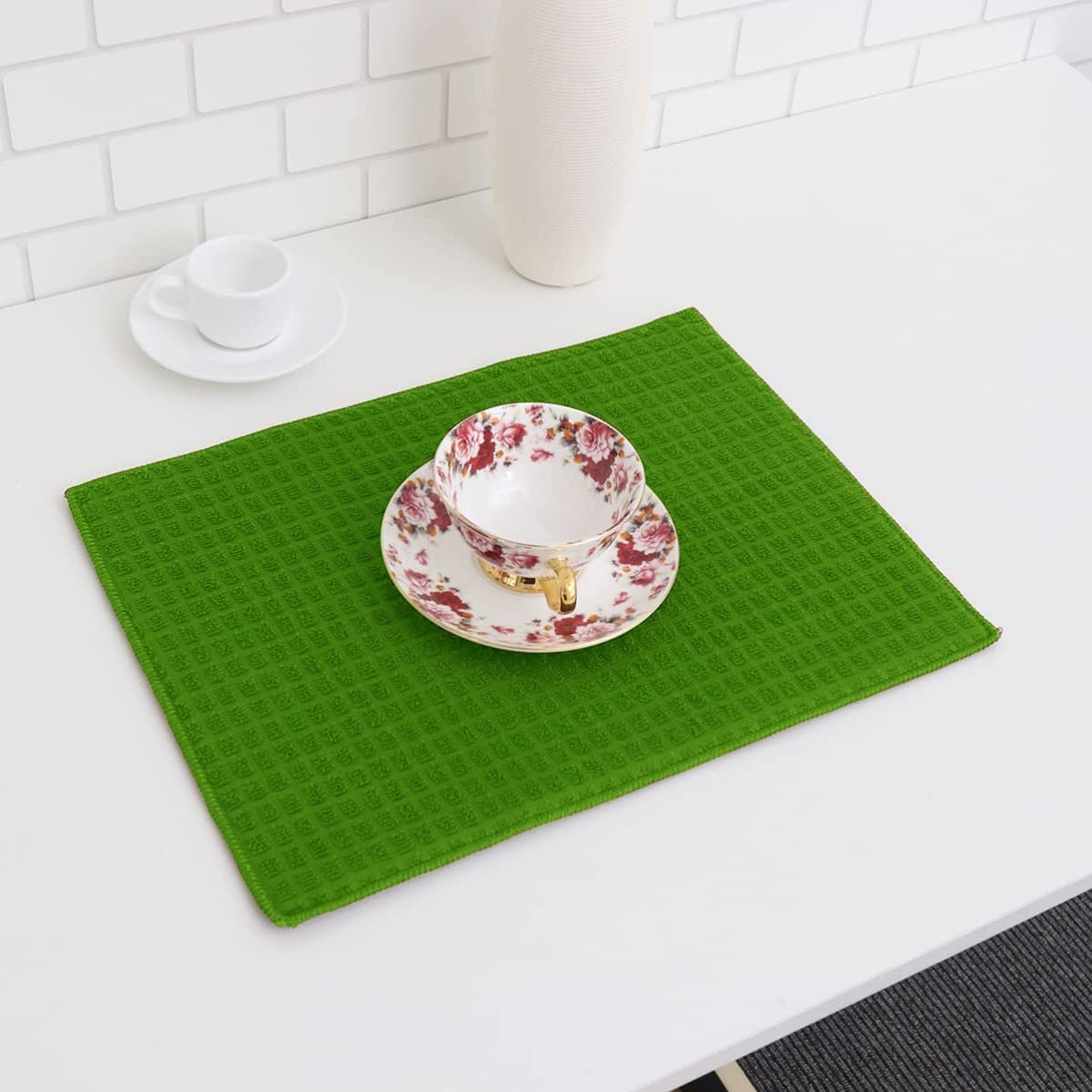 EVOHOME Ultra Absorbent Reversible Microfiber Dish Drying Mat (38 * 50cm) and Protector for Kitchen Countertops, Sinks Folds for Compact Storage Extra Large Drying Kitchen Mat (Green, Regular)