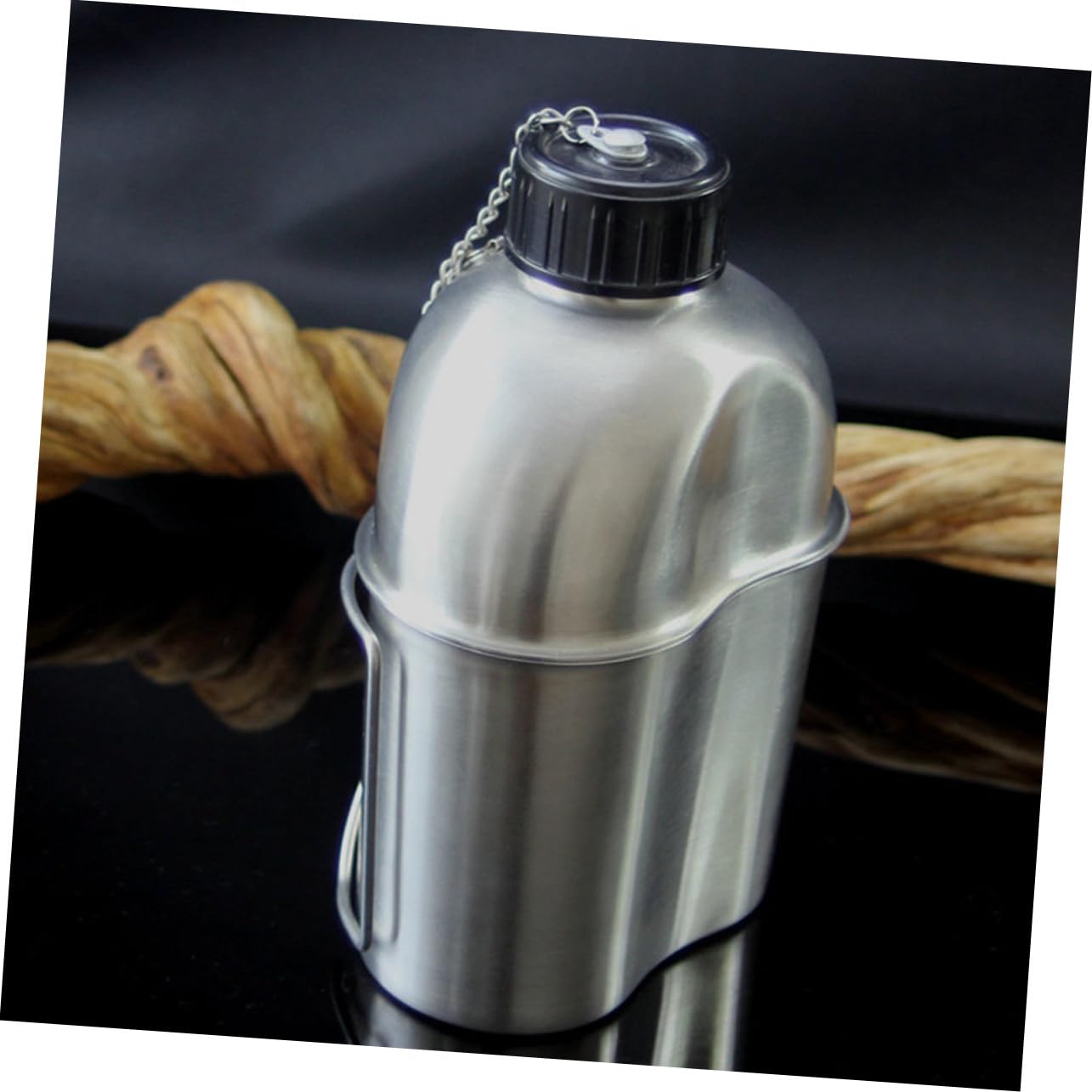 Supvox Tragbare Edelstahl Wasserflasche Militär Wasserkocher Satz 1l Langlebig Dicht Camping Reisekessel Outdoor Flüssigkeitsbehälter