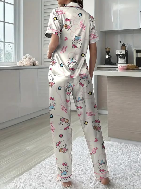 Image of Night Suit for Women with Full Sleeve Button-Down Top with Pant Dress for Woman,Night Dress for Woman, Two-Piece Loungewear Set