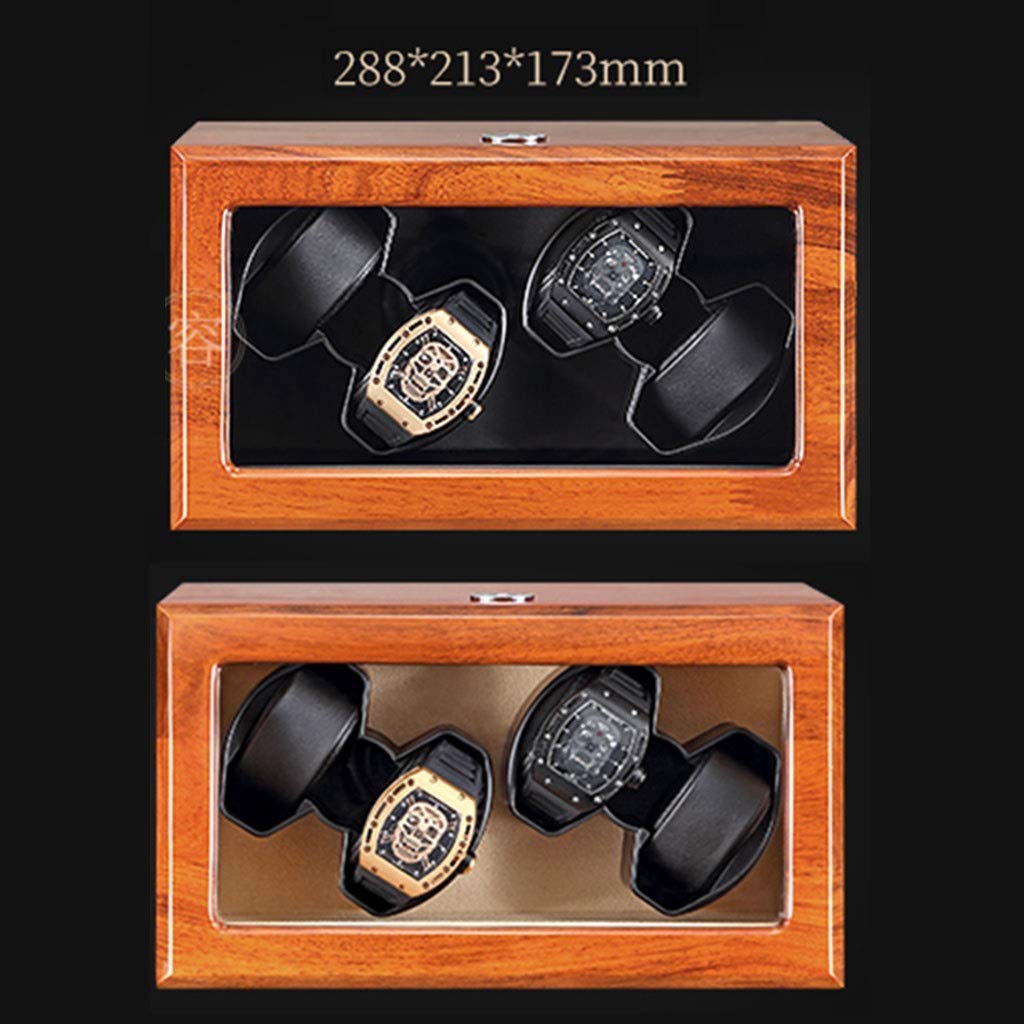 Scatola carica orologi automatica in legno per 4 orologi, motore scorrevole, 5 modalità di rotazione, vetrina per orologi da donna e uomo, con USB e adattatore (fodera in pelle microfibra A)