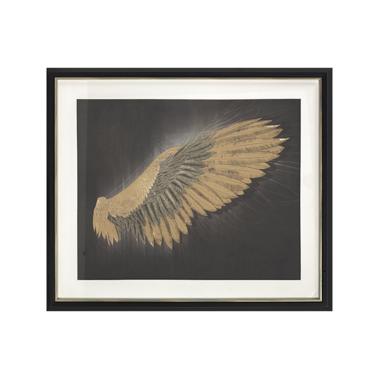 Tableau ailes en MDF et verre 63x53 cm avec cadre noir pour décoration murale moderne