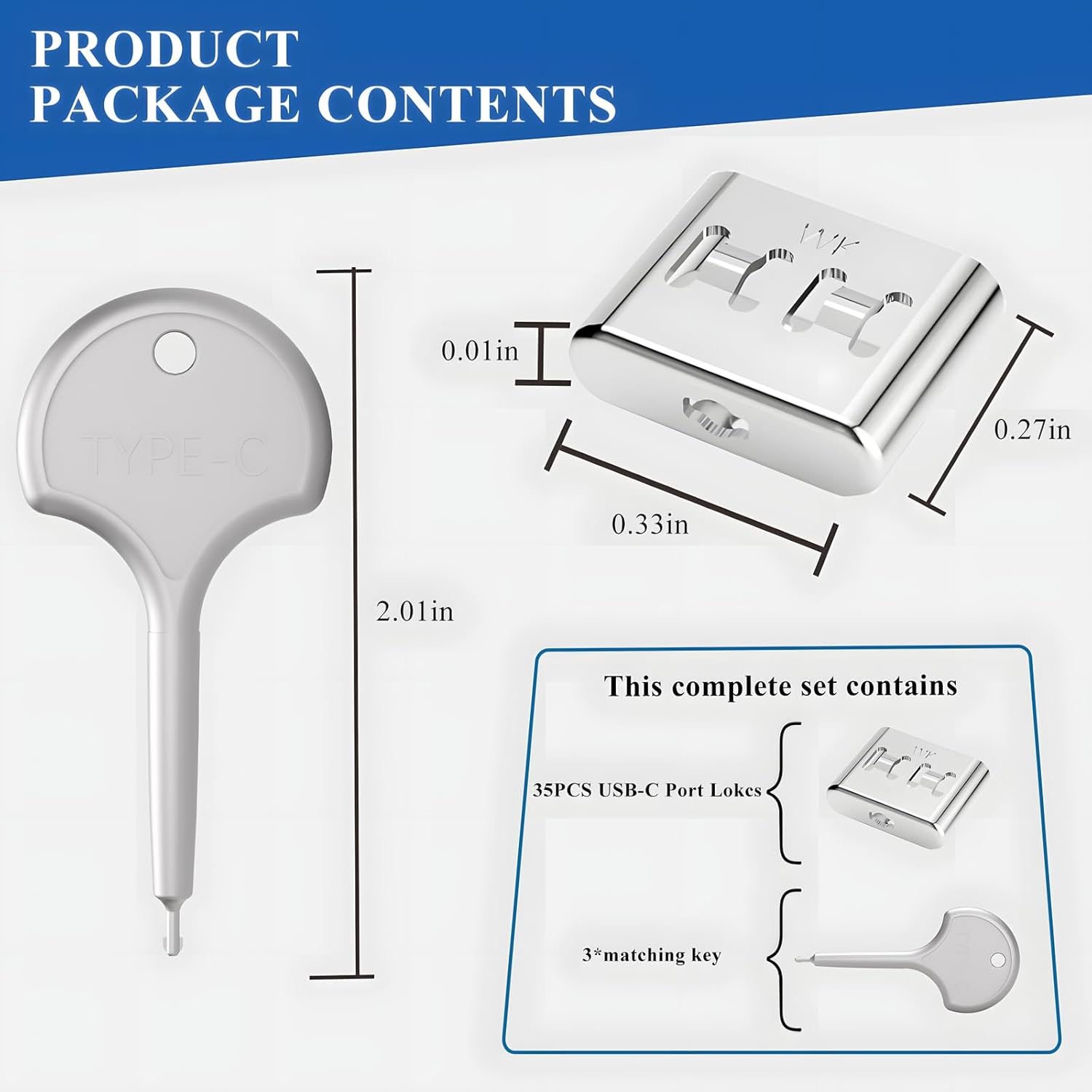 35 PCS USB Type C Anti-Theft Security Lock with 3 Anti-Break Metal Key Physical Containment,Universal Compatibility for All Type-C Devices, Enhanced Data Protection