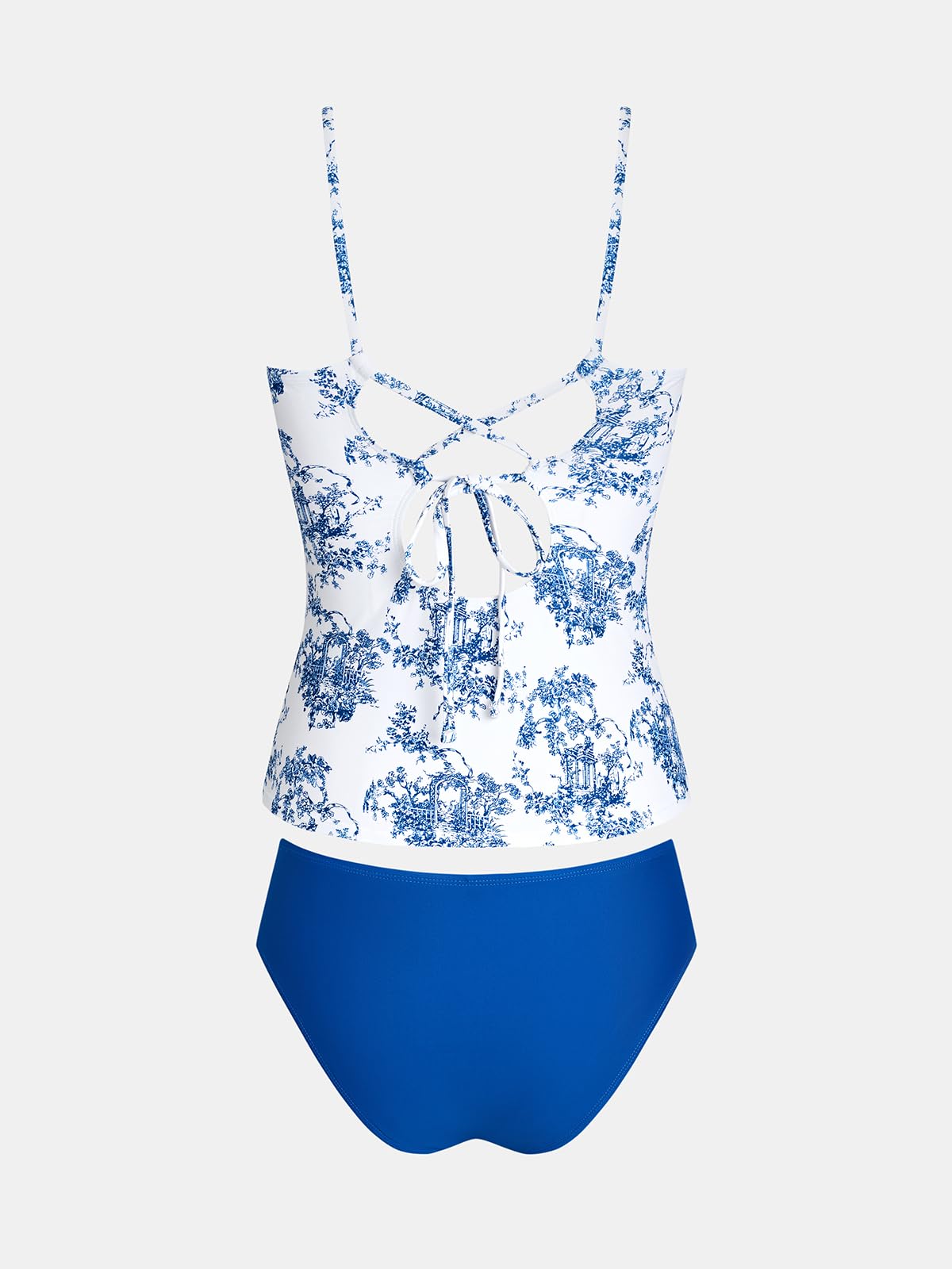 CUPSHE Ensemble tankini deux pièces pour femme - Col rond - Maillot de bain croisé à nouer soi-même - Taille mi-haute