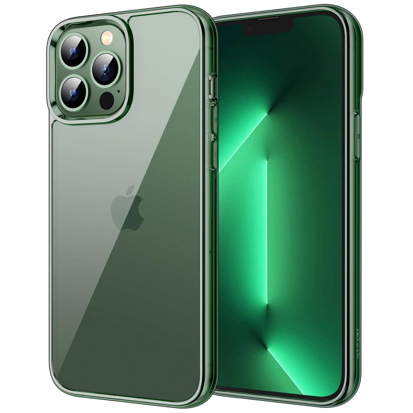JEDirect iPhone 13 Pro Protective Case (Only for Pro 6.1 inch) Anti-Yellowing Shock Absorbing Bumper Cover Anti-Scratch Clear Back (Alpine Green)
