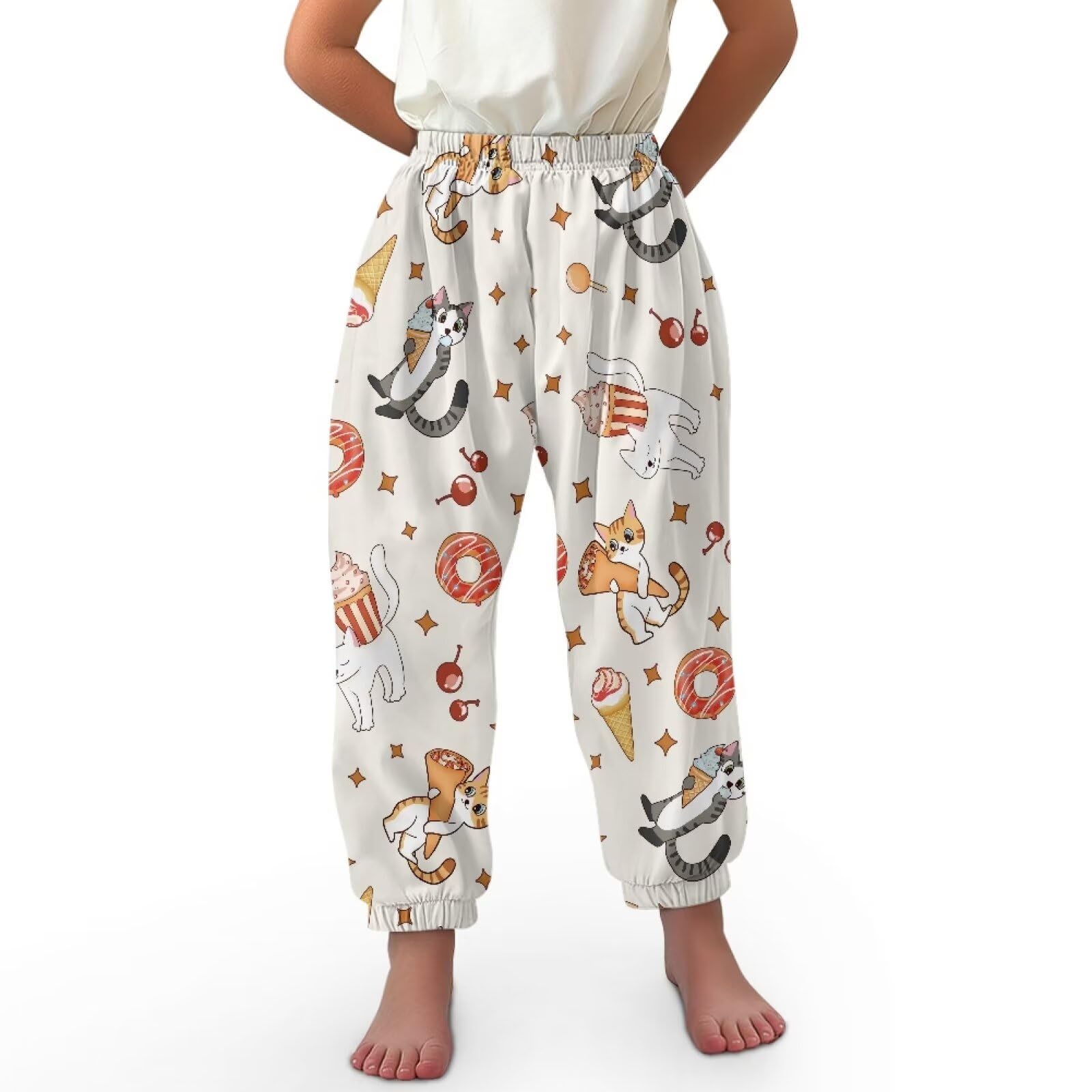 BYCHECAR Cat Beach Pants for Girls Baggy Yoga Pants Kids Casual Joggers Toddler Loose Fit Pants School Trousers Size L