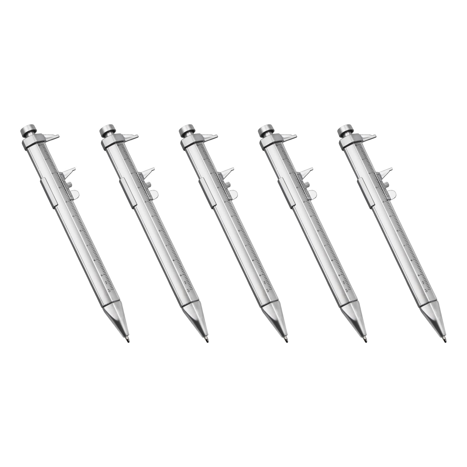 5Pcs Students Stationery 0-100mm Vernier Caliper Pen Ballpoint Pen Measuring Tool Multifunction Roller Pen