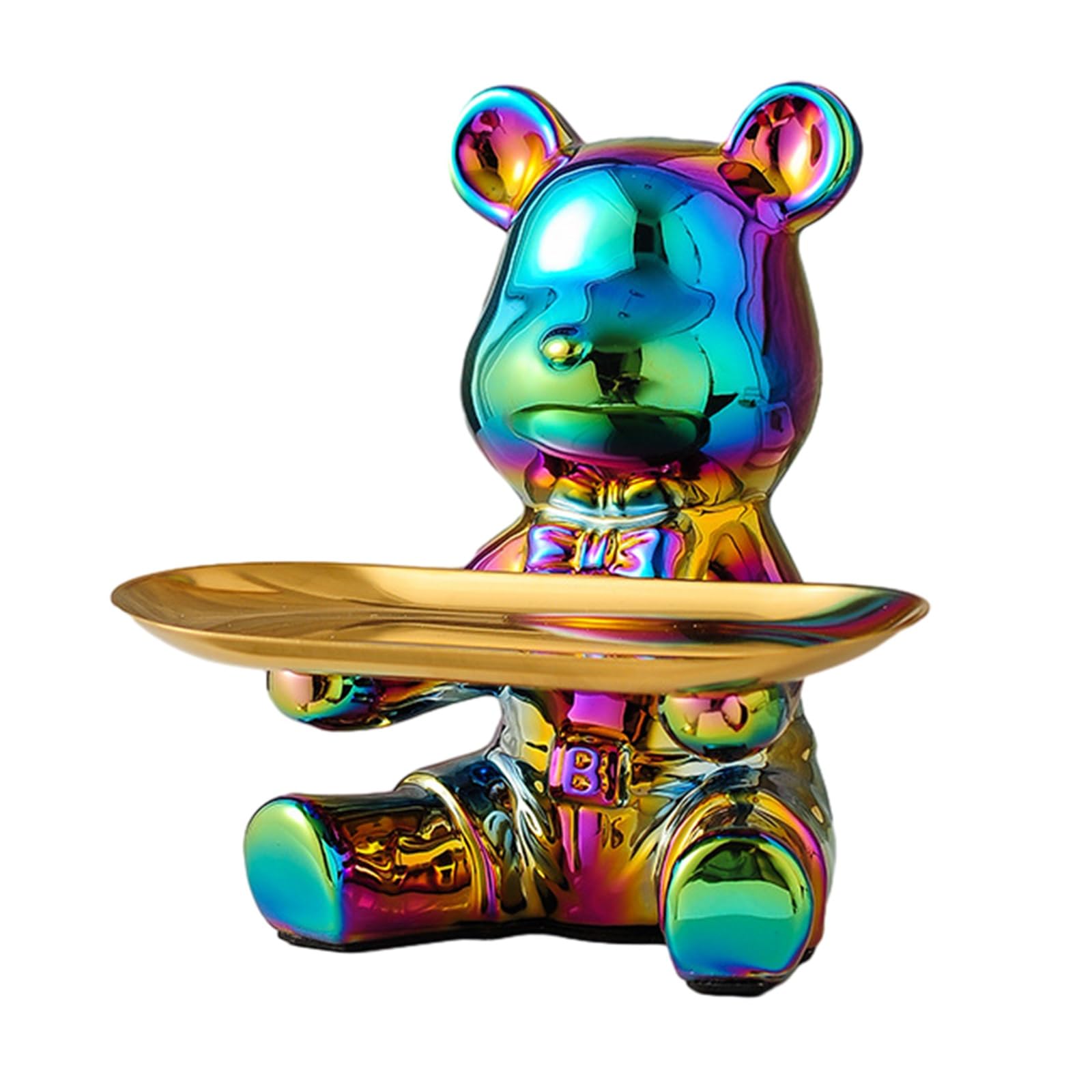 YIQIYOU Key Storage Small Tray Resin Polar Bear Sculpture with Metal Tray Animal Figurine Ornament Standing Statue Candy Jewelry Organizer for Table,Desk Holder Decor (Color : Multi-colored)