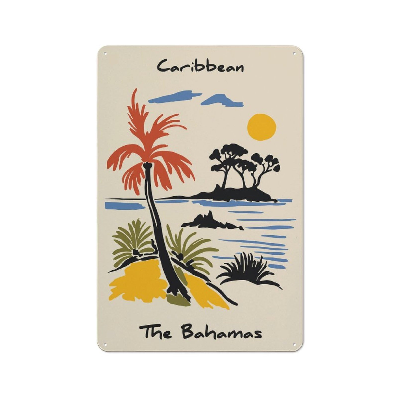 Junmoney Style-6 Vintage Tin Sign 30X20cm With Caribbean, The Bahamas Travel Poster For Hobby Room Or Studio, For Metal Sign Collectors, For Garage And Workshop Walls