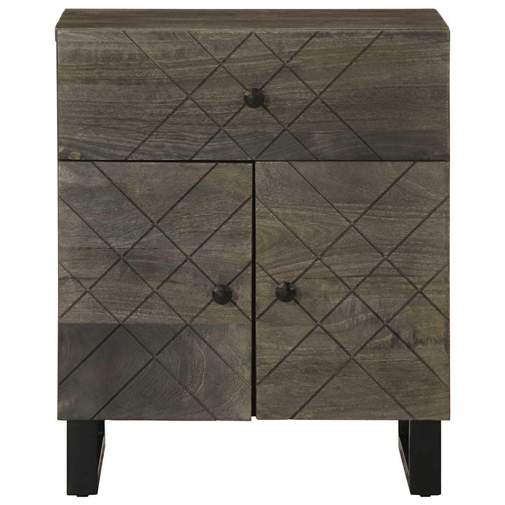 Elegante mesita de noche de madera maciza de mango con patas de metal, gran espacio de almacenamiento con puerta práctica, placa estable para lámparas y decoración, mueble de salón robusto