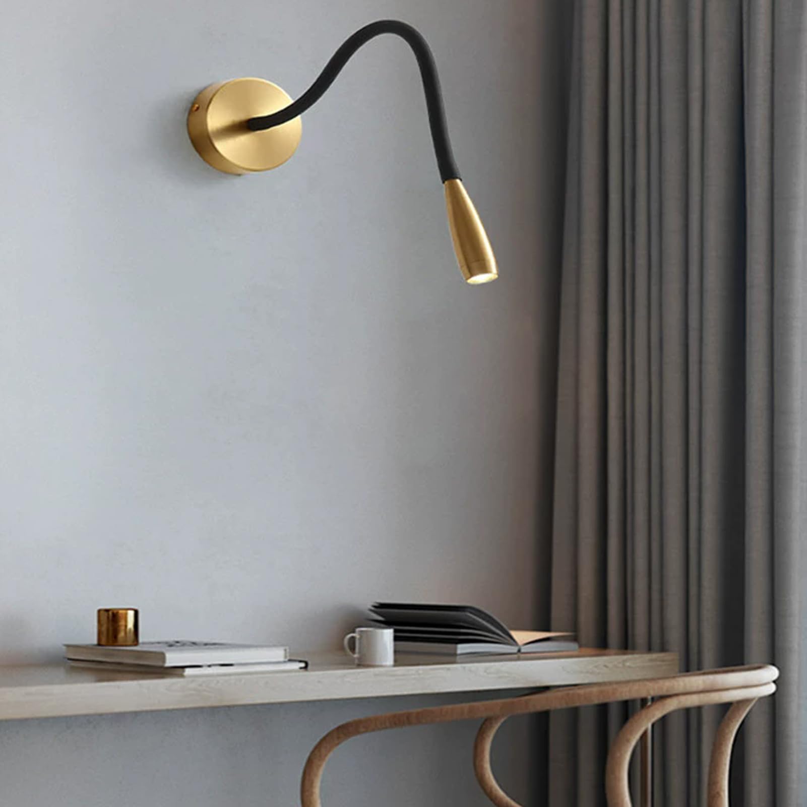 Rengue Luz de Lectura de Pared con Cuello de Cisne Ajustable Lámpara de Cabecera LED de Aluminio 3W 200 Lúmenes Diseño Cableado Giratorio 360 para Estudio de Estudiantes Dormitorio Cabecera Sofá