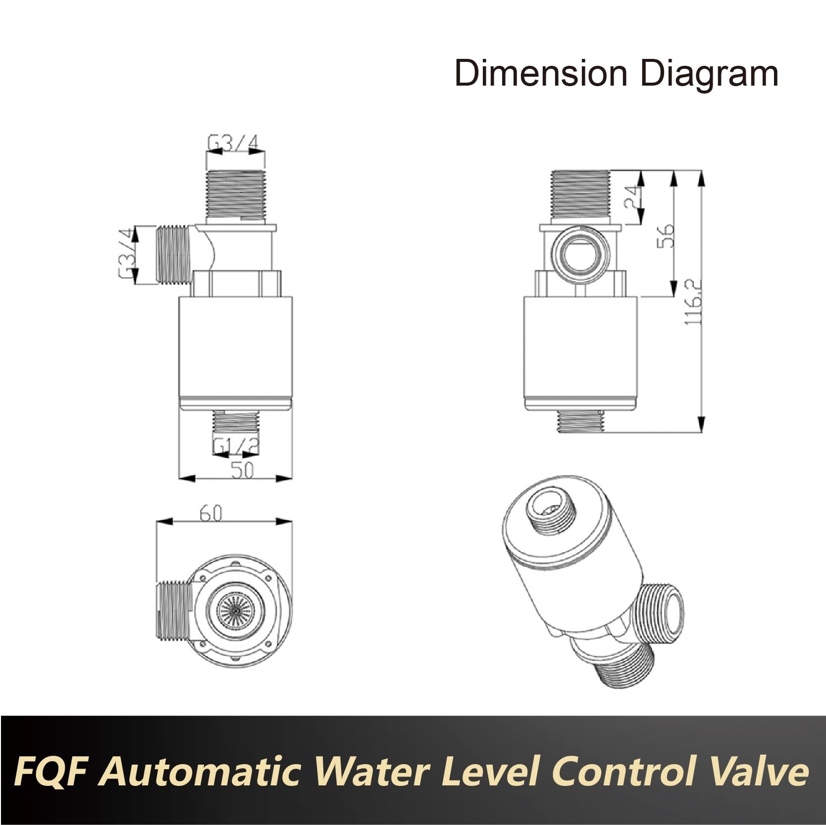 Válvula de control nivel agua automática FQF 1/2" for torre tanque, sin sensor flotador, interruptor líquido apagado por recarga(FQF-01)