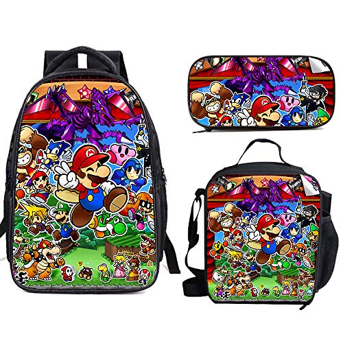 Su Per Ma Rio: Juego de mochila escolar con bolsa de almuerzo y estuche ligero para viajes