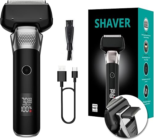 Afeitadoras eléctricas de aluminio, maquinilla de afeitar eléctrica para hombres con recortadora, 5 cuchillas flotantes impermeables para afeitarse