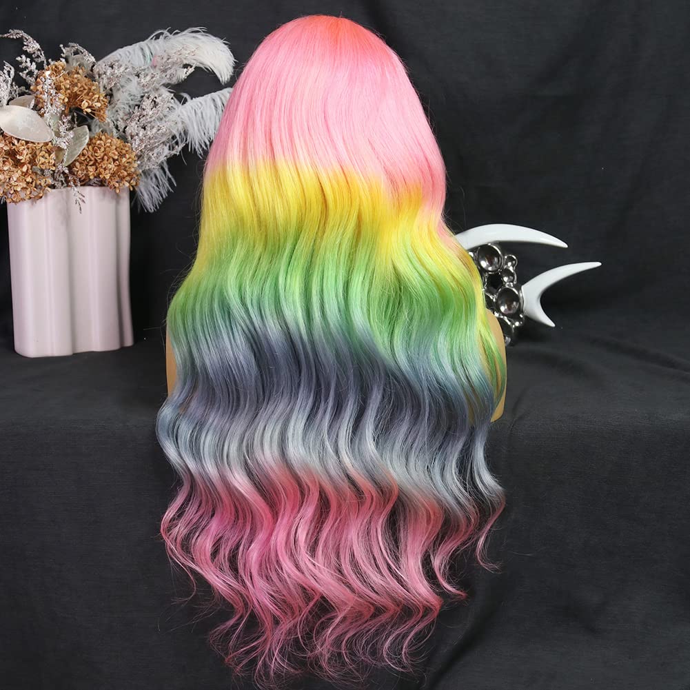 Amazon.com : Anlimer Rainbow Ombre Lace Front Wig 13x4 Human  display picture 2