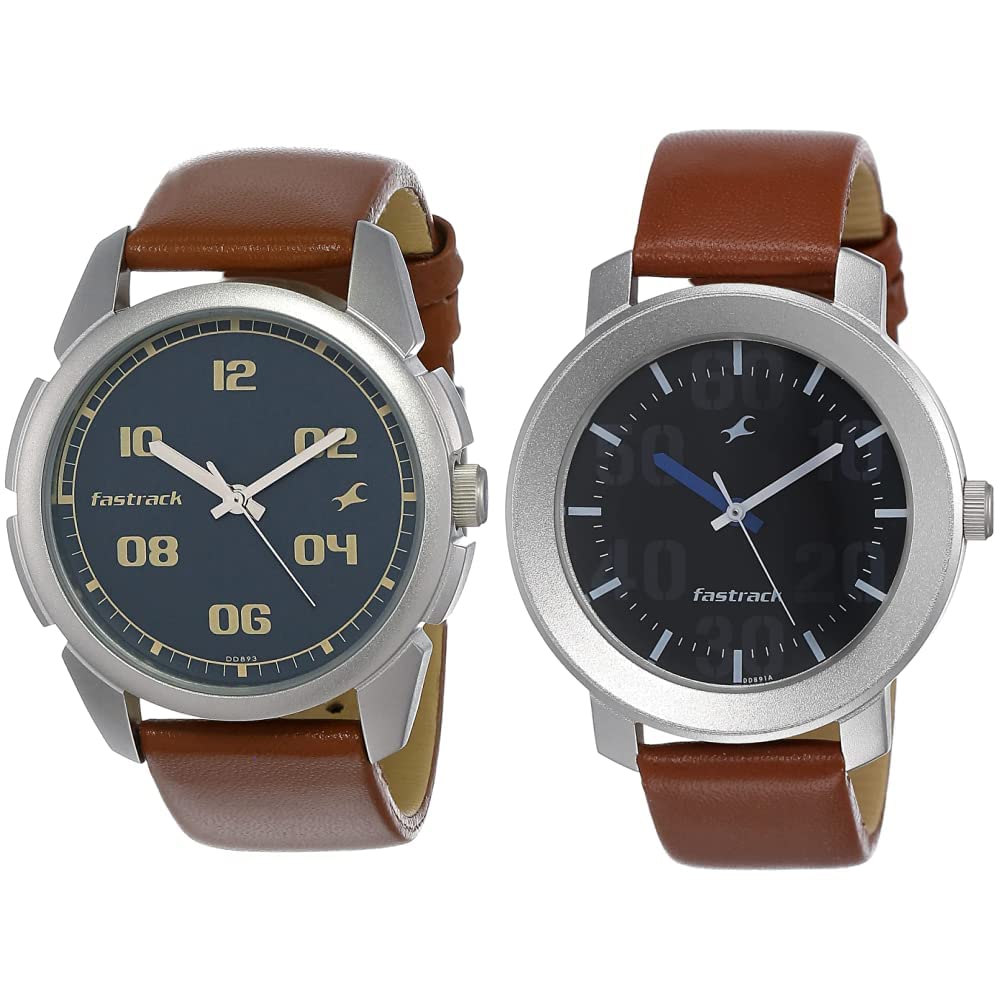 Fastrack Men Leather Analog Blue Dial & Black Dial (Nk3124Sl02 + Nk3121Sl01) | Rakshabandhan Gifts, Band Color-Brown (B07N375L2Z) Amazon Price History, Amazon Price Tracker