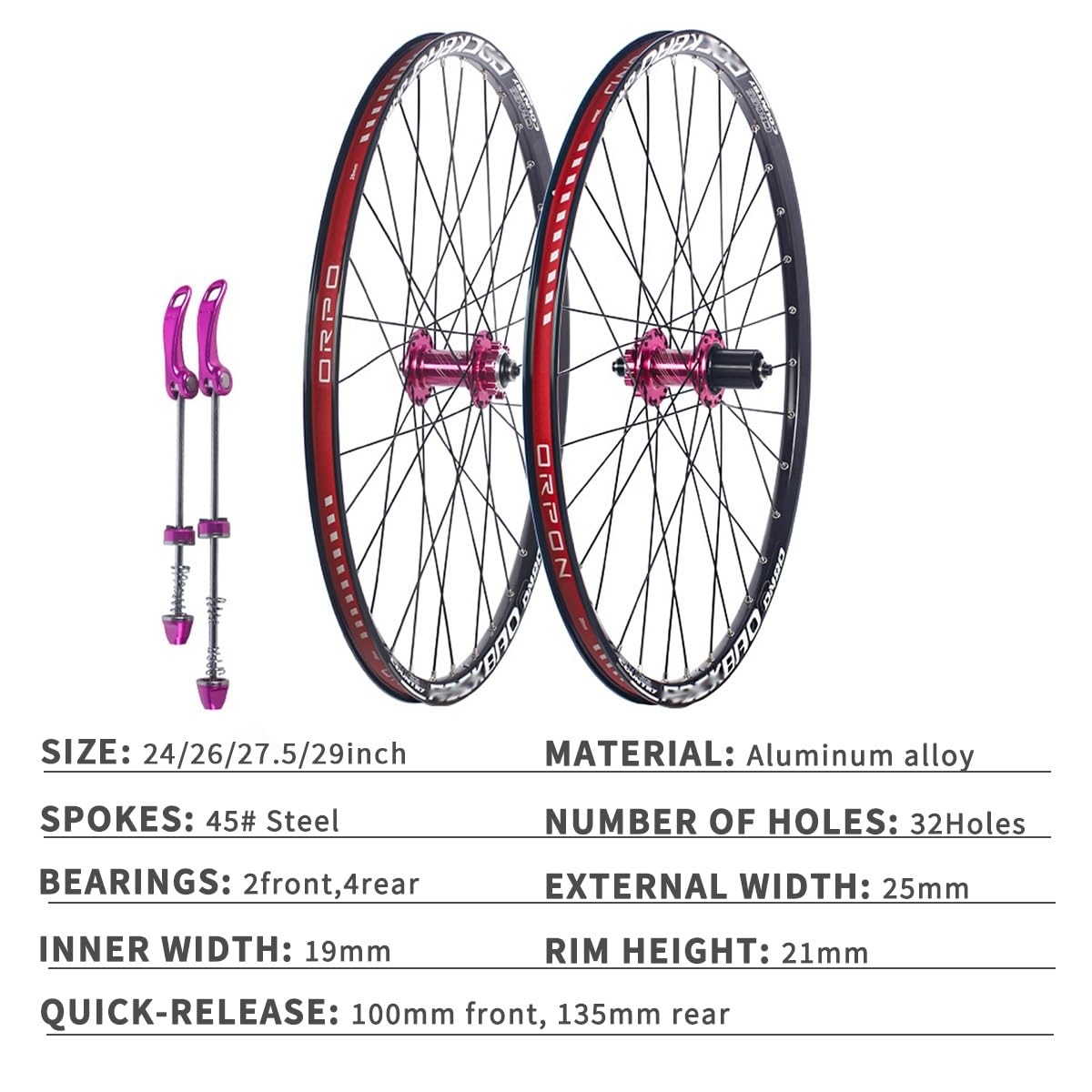 Juego De Ruedas Bicicleta De Montaña 24/26/27,5/29" Ruedas Delantera Y Trasera QR 100/135mm Bujes Freno De Disco Llanta De Aluminio 32H para Cassette De 7-11 Velocidades