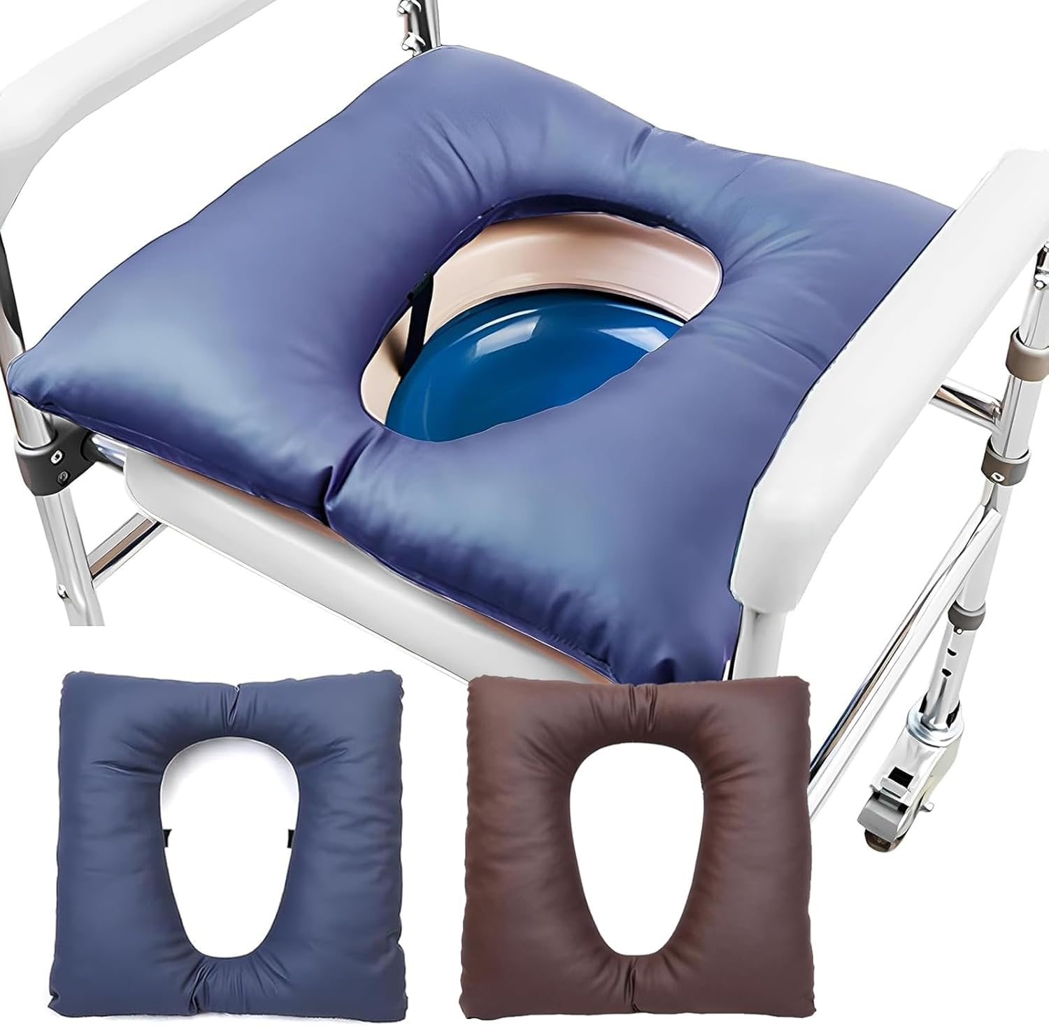Anti-Dekubitus-Patienten-Kissen Mit Loch, PU Duschstuhl Sitzkissen Druckentlastungskissen Für Den Toilettensitz Waschbare Matte Für Toilettenstuhl Rollstühle Steibbe,Blue-42 * 42 * 8CM