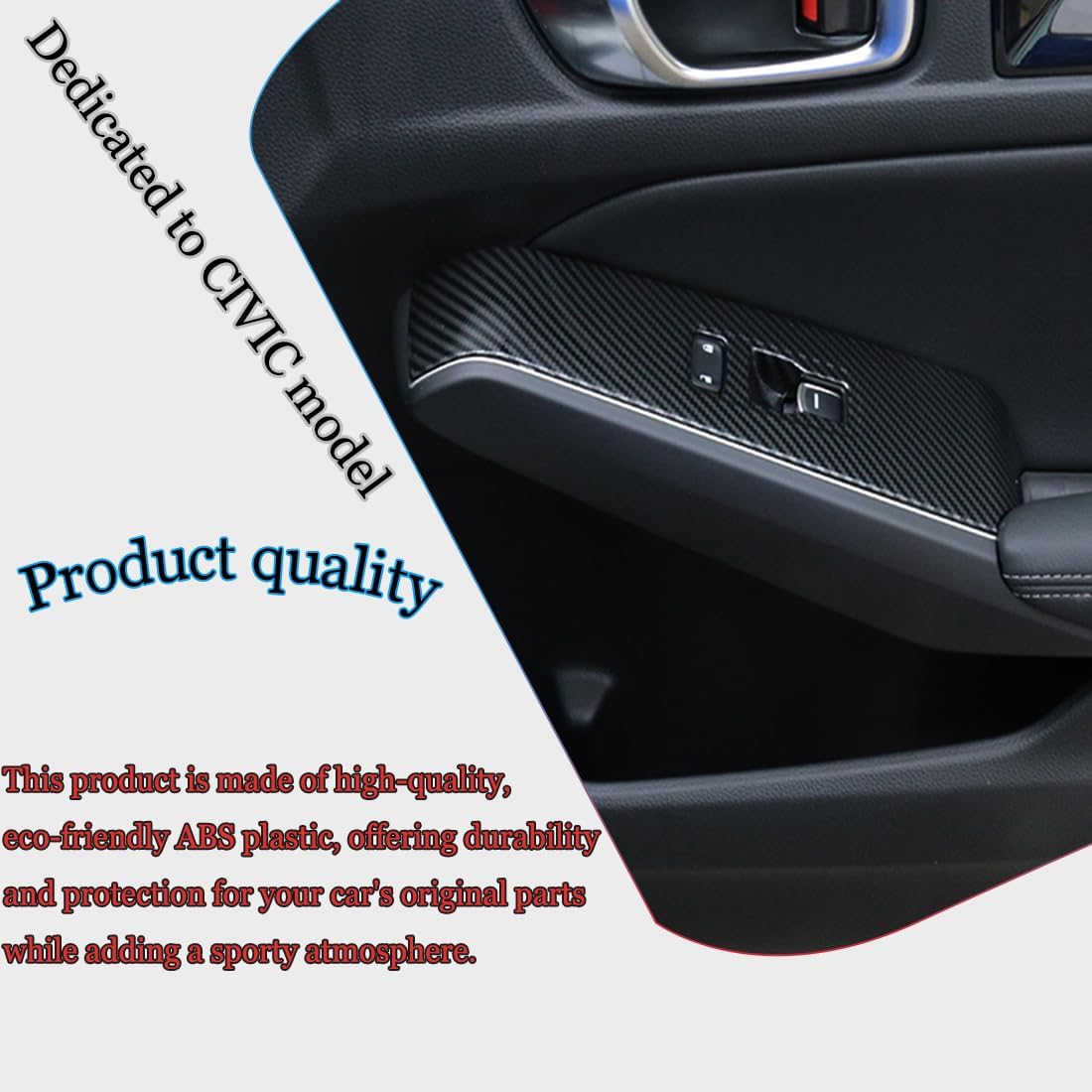 MUXEE 11th Gen Civic Window Control Panel Door Armrest Cover Door Lock Switch for Honda Civic 2022 2023 2024 2025 2026 - ABS Carbon Fiber Sport Interior Accessories
