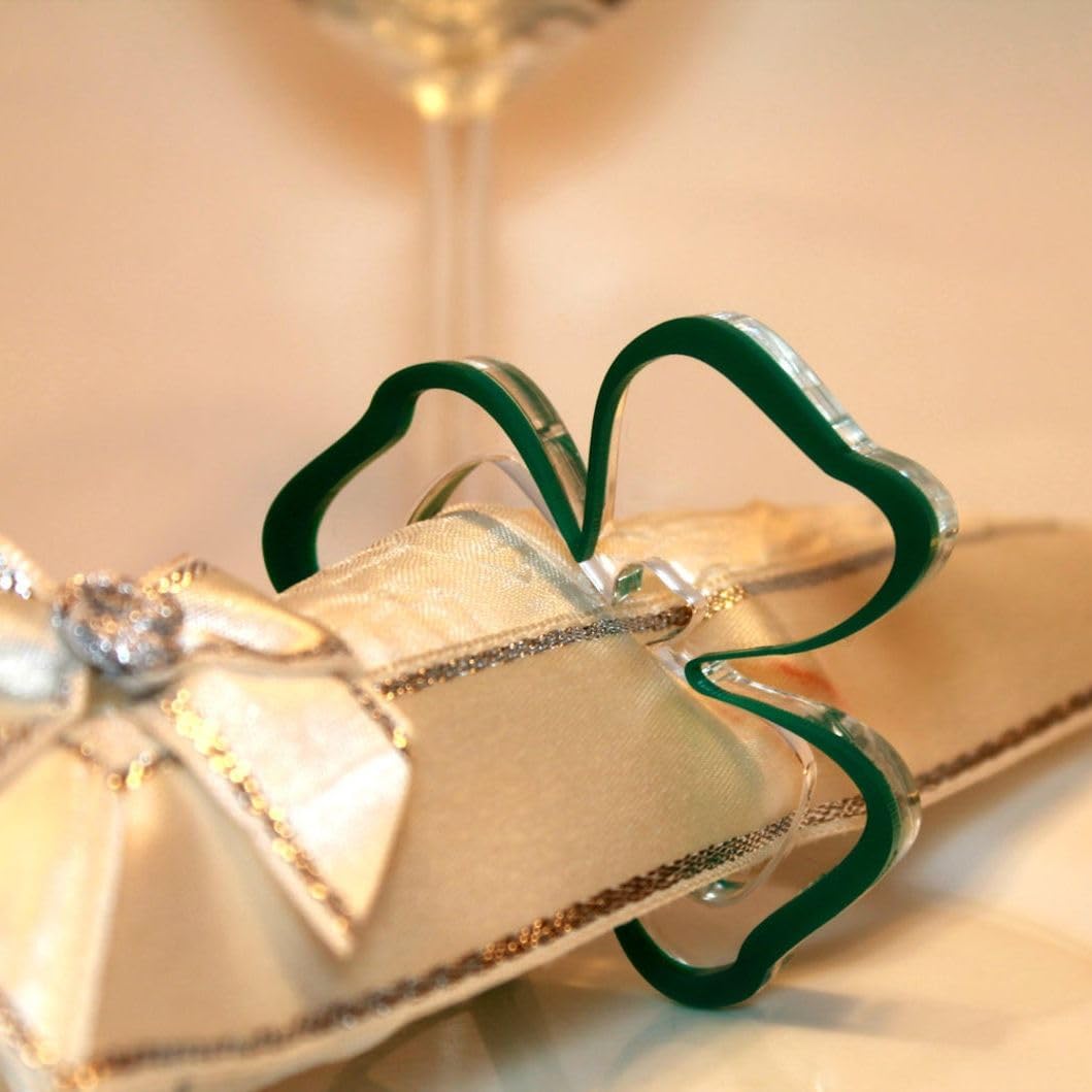 Sets Green Napkin Rings Holders Shamrock Ornaments Irish Wedding Party Nome Decorations St Patrick's Table Decor Family Formal Dinner Hostess Gift for Her St Patrick's Day Housewarming Acrylic Flower