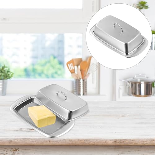 Miniatura 7 de Kichvoe Mantequillera  Mantequillera de acero inoxidable con tapa para encimera y refrigerador aislado para almacenamiento fresco de queso y