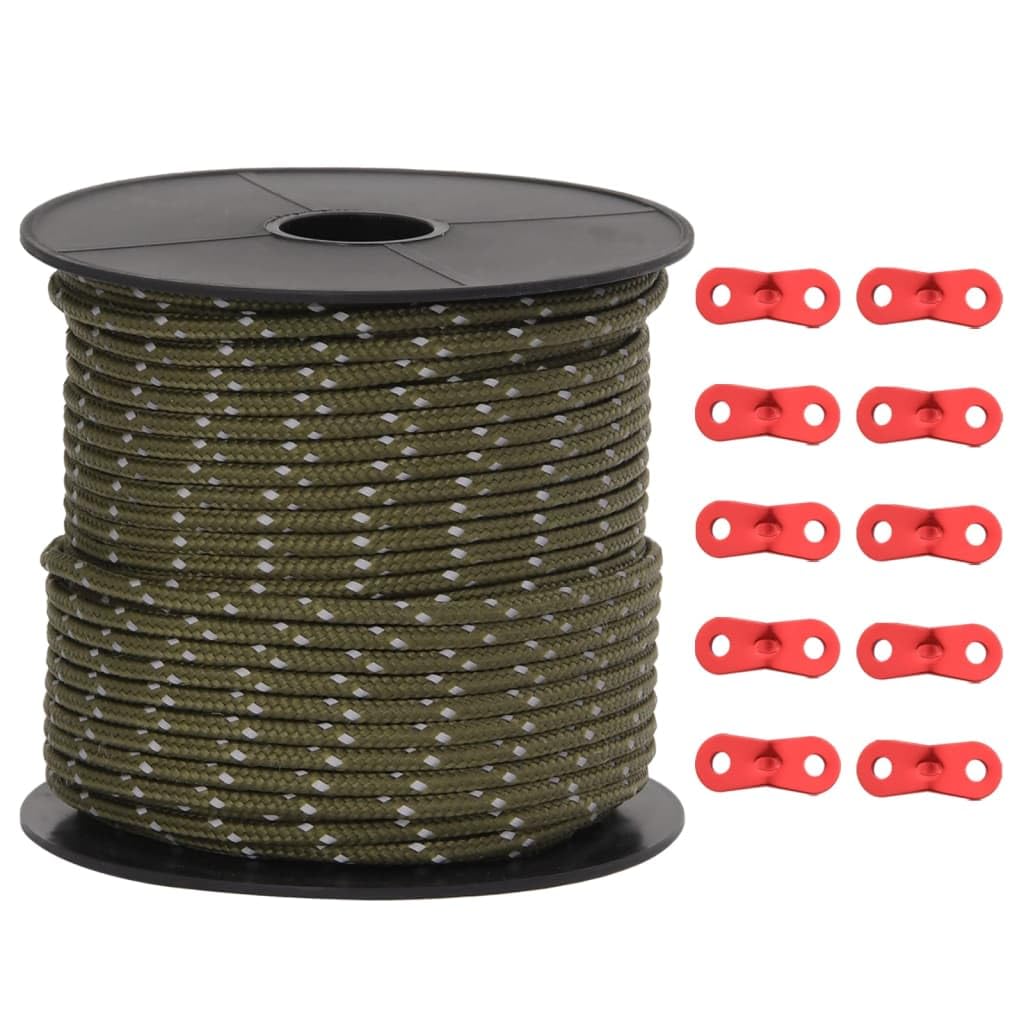 vidaXL Tent Guy Rope with Reflective Strips and Spanners, Reflective Cord for Outdoor Camping Hiking Awning Tents, Tent Guide Rope, 4 mm