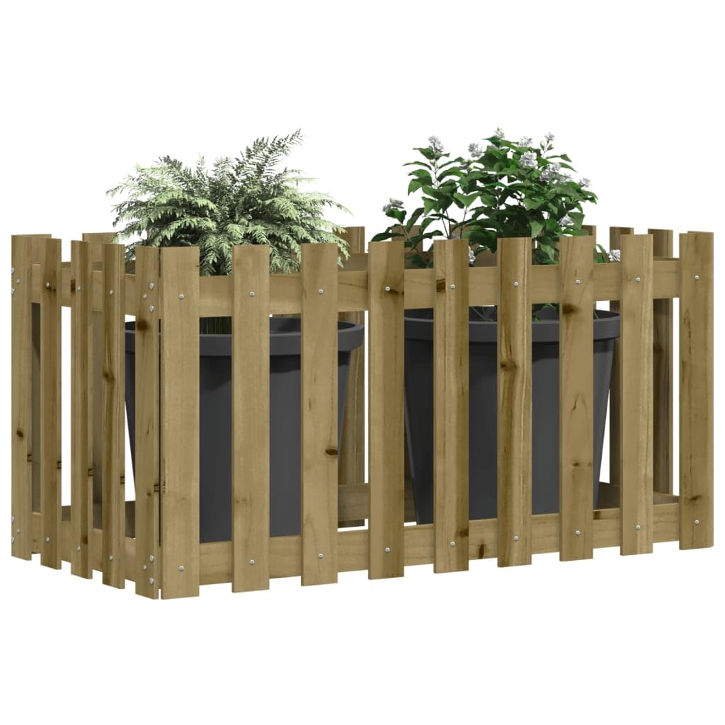 Jardinera de madera de pino, 100 x 50 x 70 cm, impregnada, diseño de valla, jardinera, balcón, macetero, para hierbas, con almacenamiento de agua y protección visual para terraza, interior y