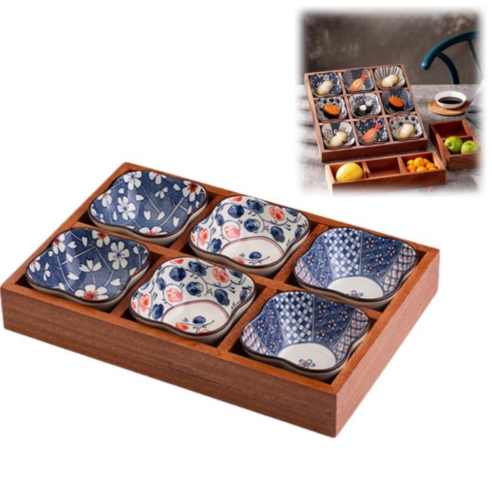 かず Amazon | pisipe 陶器食器 寿司皿セット 仕切り盆 木製盆 深型