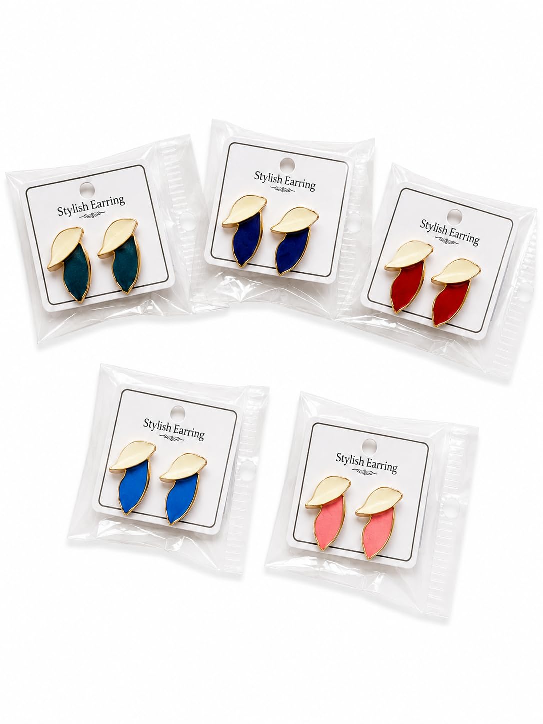 Stylish Earring Leaf Shape Stud Earrings with Gold Trim-image-19