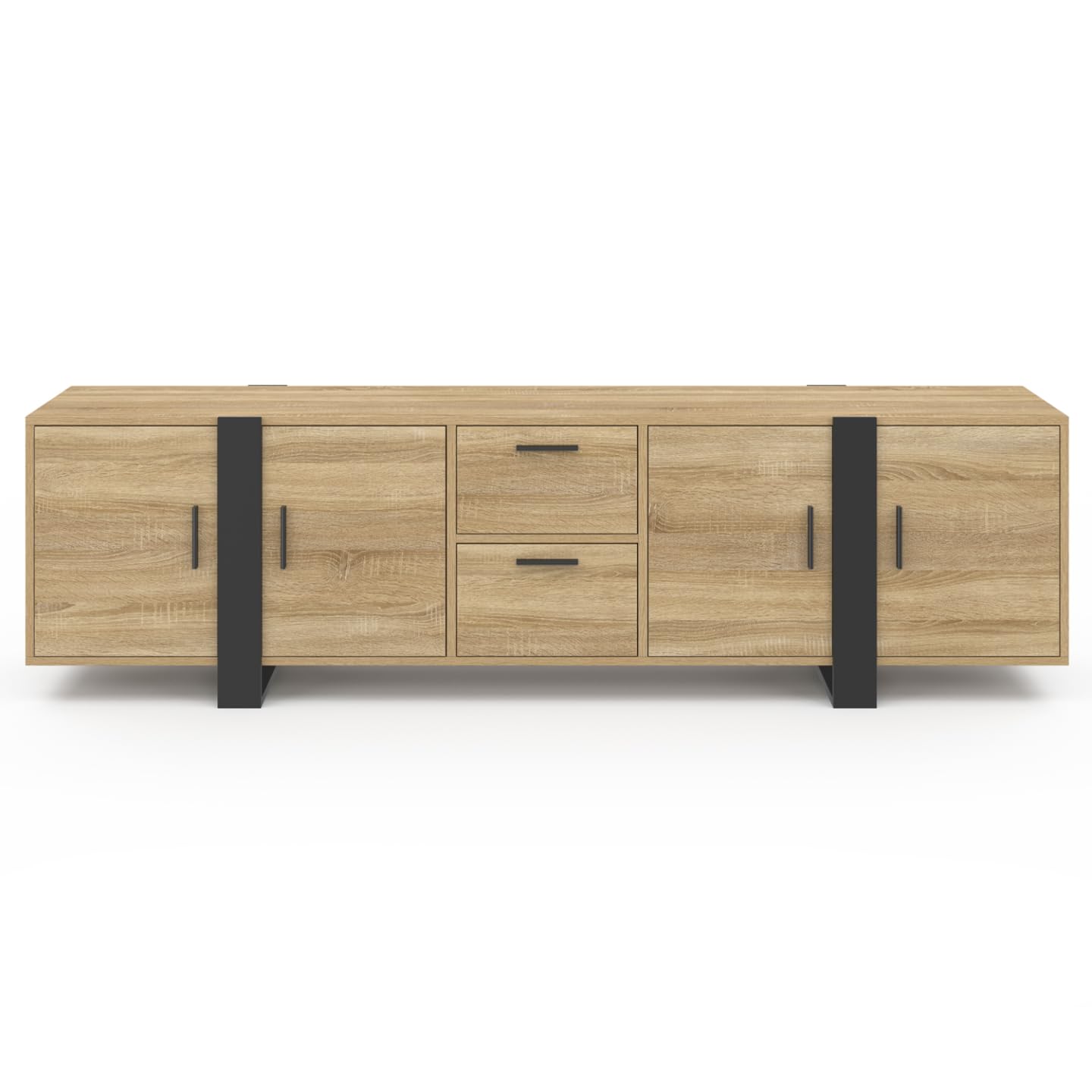 IDMarket - Meuble TV 180 cm Phoenix avec rangements Bois et Noir
