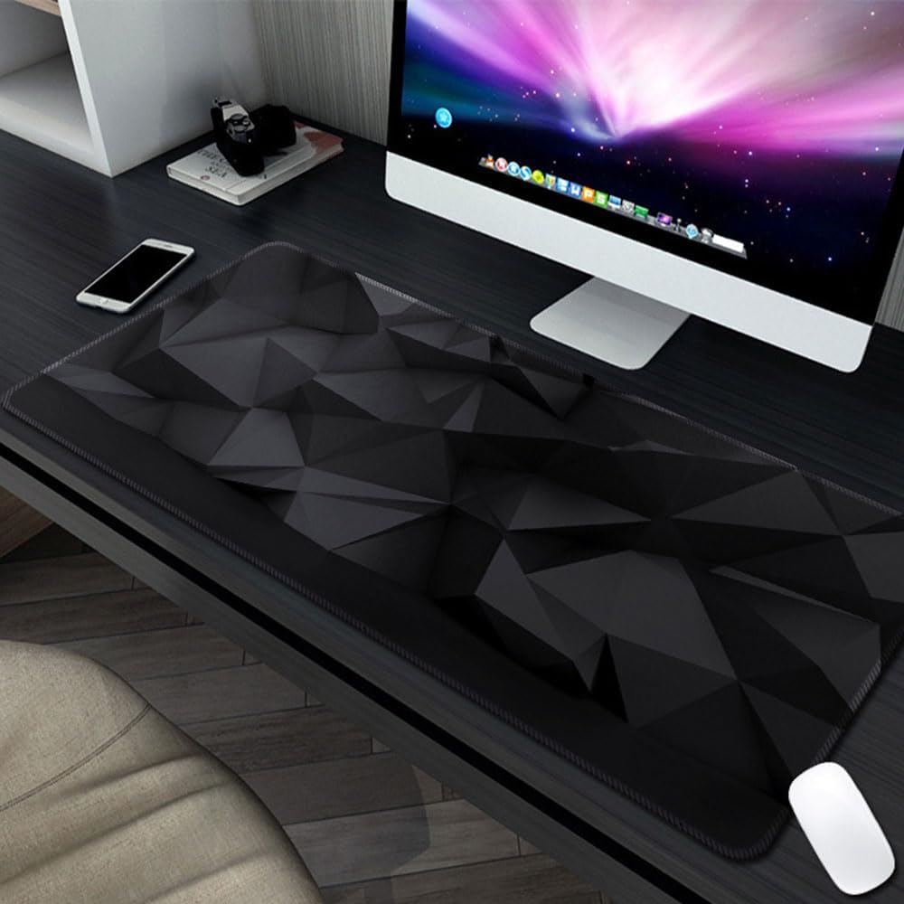 Large Gaming Mouse Pad Anti Slip Base Washable Desk Mat for Keyboard Computer Laptop 3D Geometric (Dark Gray, 1000x500x3mm)