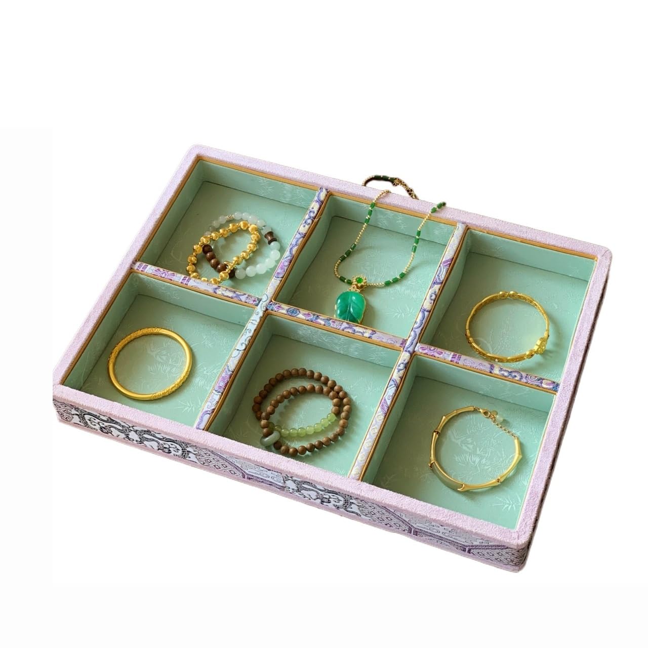 CJHFR472SG Jewelry Organizer Stands Oriental Vintage Jewelry Display Trays Hardcover Ring Holder for Necklace Bangle Jewelry Display Stand(Large)
