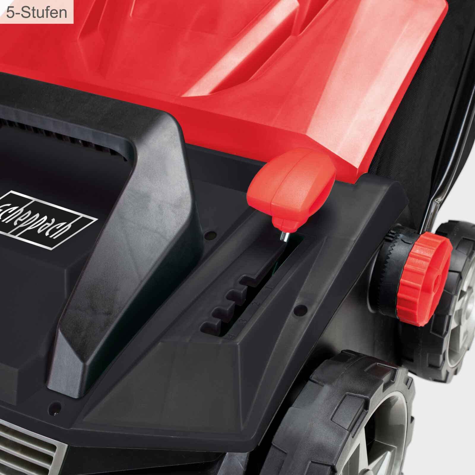 Scheppach Elektro Vertikutierer SC38 Entmooser mit 38cm Schnittbreite | 45L Fangbox | 1600W Leistung | Variable Arbeitshöhe -12 bis +6mm | Geeignet bis 700qm² | inkl. Vertikutier - & Lüfteraufsatz