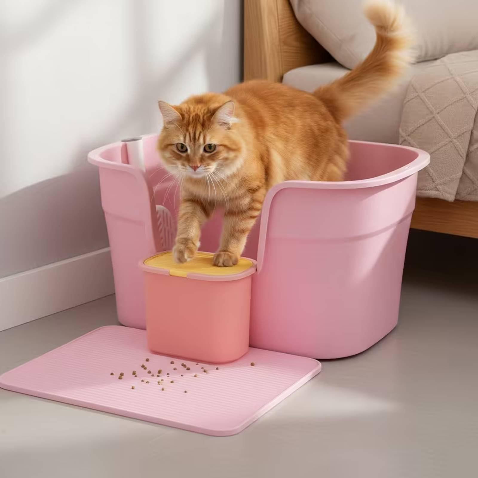 Lettiera con Tappetino Ingresso Basso Lettiera Aperta Spaziosa Cassetta Igienica per Gatti, Gattini, Casa, Appartamento, 豪华款浅灰紫, 犬猫通用