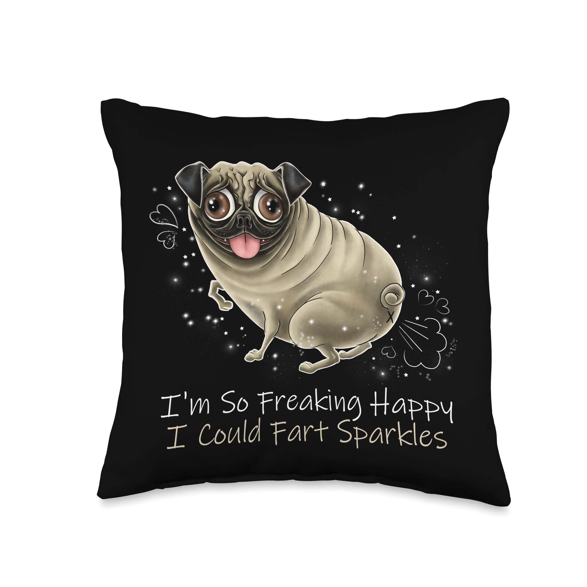 GONE BOLD, Fart Sparkles, funny gift lovers, Pug Throw Pillow, 16x16, Multicolor